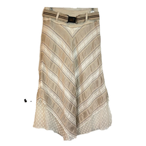 Asymmetrical Beige Cream Layered Midi Skirt